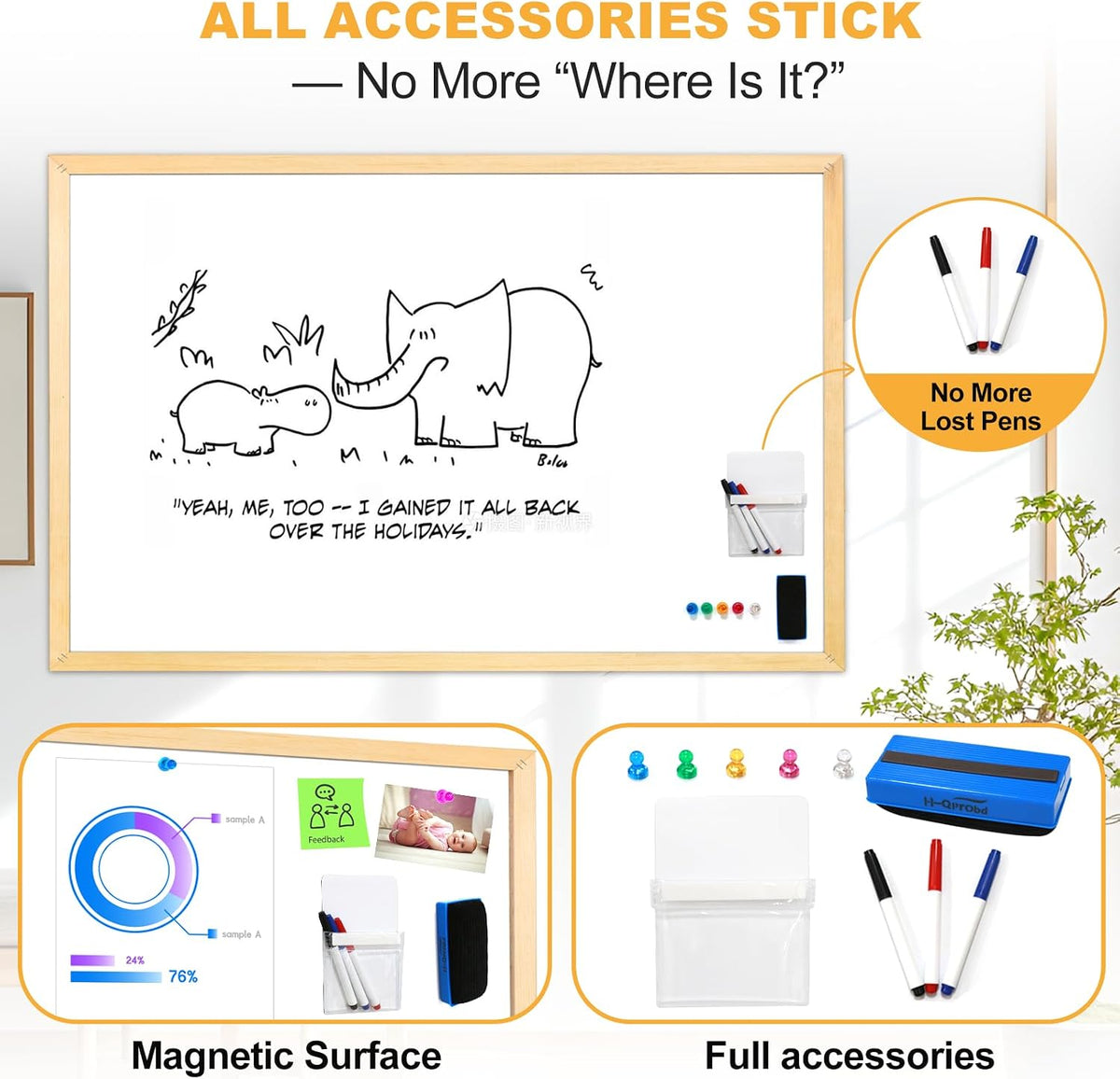 Magnetic Whiteboard 36"x24" Decorative Wood Frame Wall-Mounted