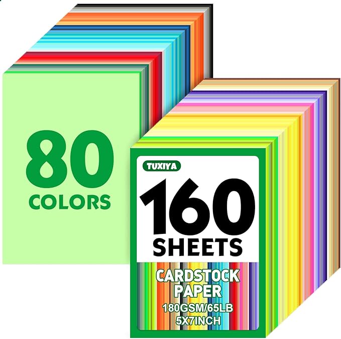 160 Sheets 5" X 7" Colored Cardstock, 80 Assorted Colors 180 GSM/65 LB by Unknown