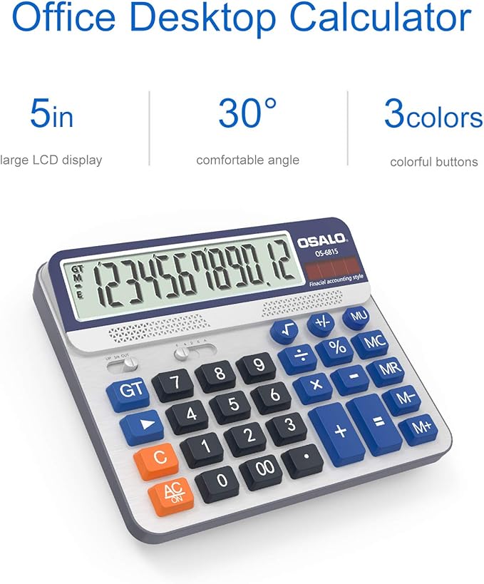 Desktop Calculator Extra Large 5-Inch LCD Display 12-Digit Big Number - Image 2