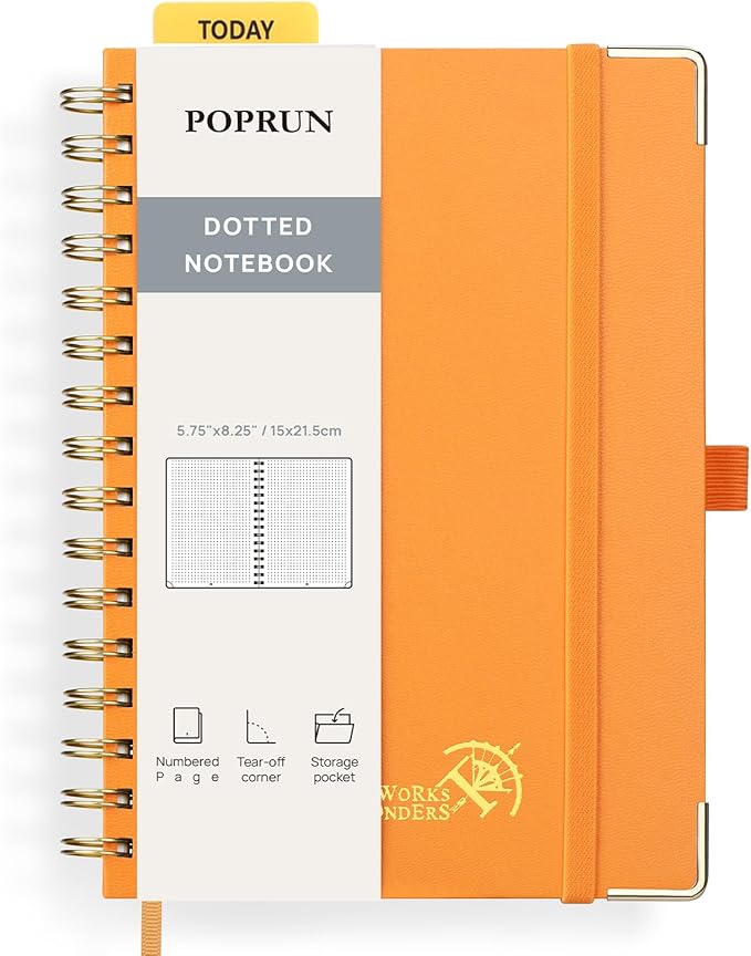 POPRUN Spiral Dotted Journal Notebook, by POPRUN