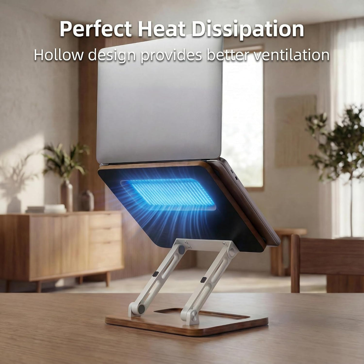 Adjustable Laptop Desk Stand Wood with Storage Slot