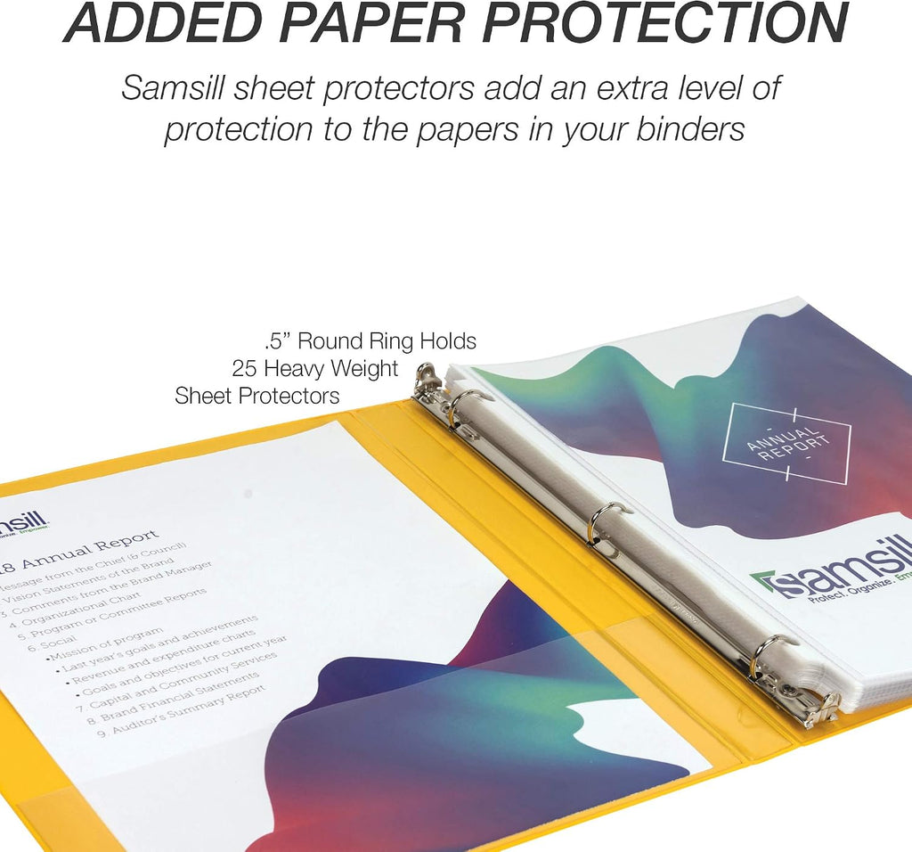 Samsill Economy 0.5 Inch 3 Ring Binder, Made in The USA, Round Ring Binder, Customizable Clear View Cover, Yellow (‎18515) (Pack of 2)
