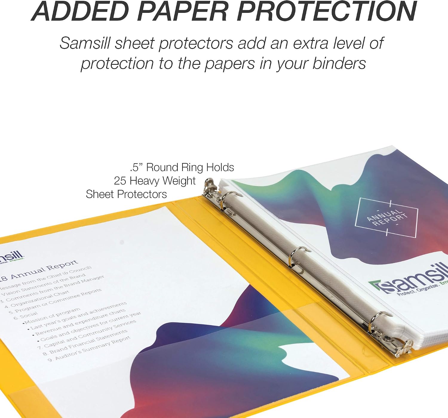 Samsill Economy 0.5 Inch 3 Ring Binder, Made in The USA, Round Ring Binder, Customizable Clear View Cover, Yellow (‎18515) (Pack of 2)
