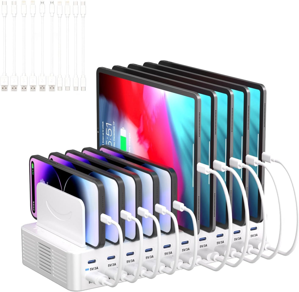 270W Charging Station for Multiple Devices, 20-Port USB Fast Charging Station