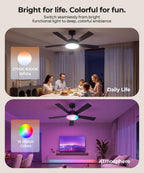 rgbcw smart 52" 2600lm led ceiling fan light showing dimensions