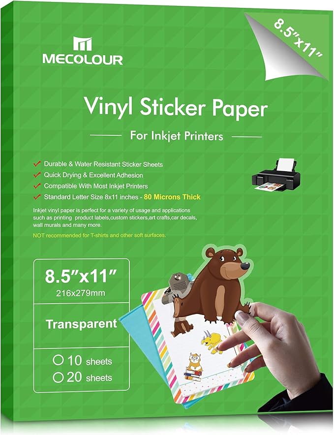 MECOLOUR Clear Sticker Paper for Inkjet Printer -95% Transparent 8.5x11 Inch by MECOLOUR