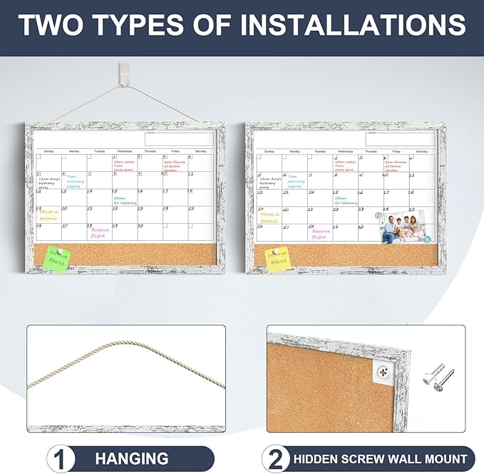 Dry Erase Calendar for Wall, 17x13 Inches Whiteboard Calendar Cork Board Combo - Image 2