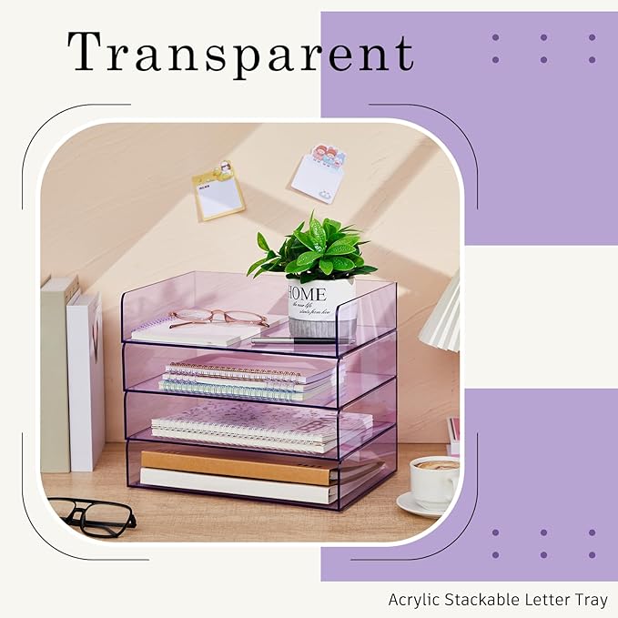 Harloon 4 Tier Acrylic Paper Tray 12.4 x 8.7 x 2.7 Inches Stackable Letter - Image 5