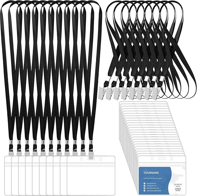 100 Pcs Lanyards for ID Badges and 100 Pcs Clear Name Tag Holders Reusable by Lecpeting