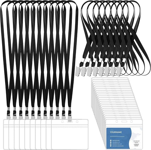 100 Pcs Lanyards for ID Badges and 100 Pcs Clear Name Tag Holders Reusable by Lecpeting