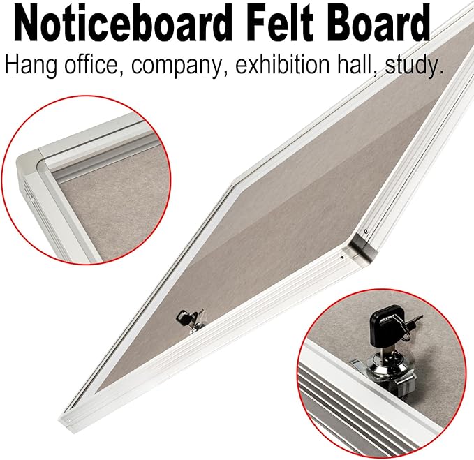 BIBOC Enclosed Felt Bulletin Board 36x24 inch Lockable Cork Noticeboard Display - Image 4