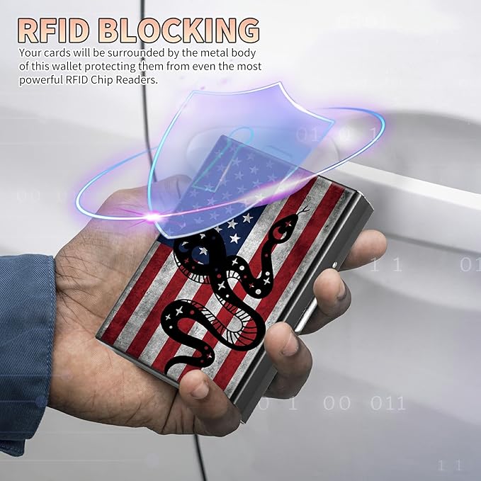 BWEGRHE Slim Credit Card Holder, Snake Flag RFID Blocking Metal Wallet - Image 3