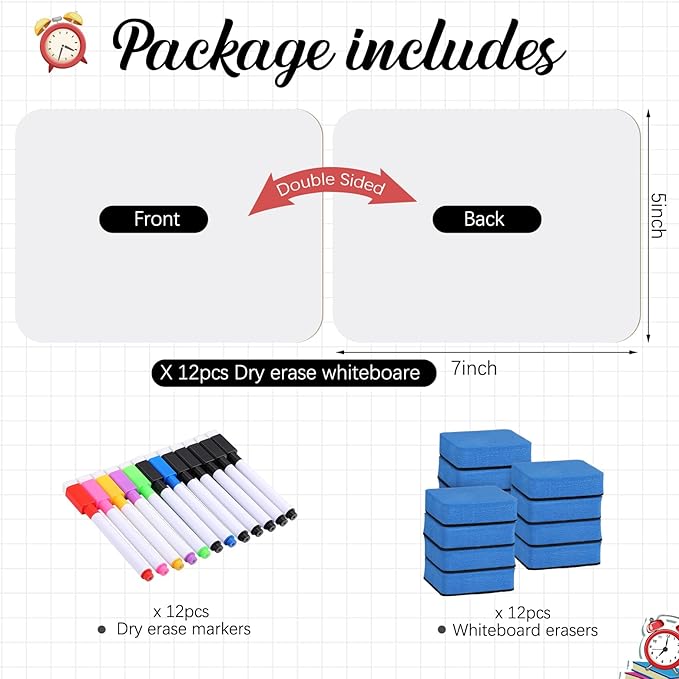 Affrolling 12 Sets Small Whiteboard Dry Erase Boards 5" x7'' Mini Double Sided - Image 2