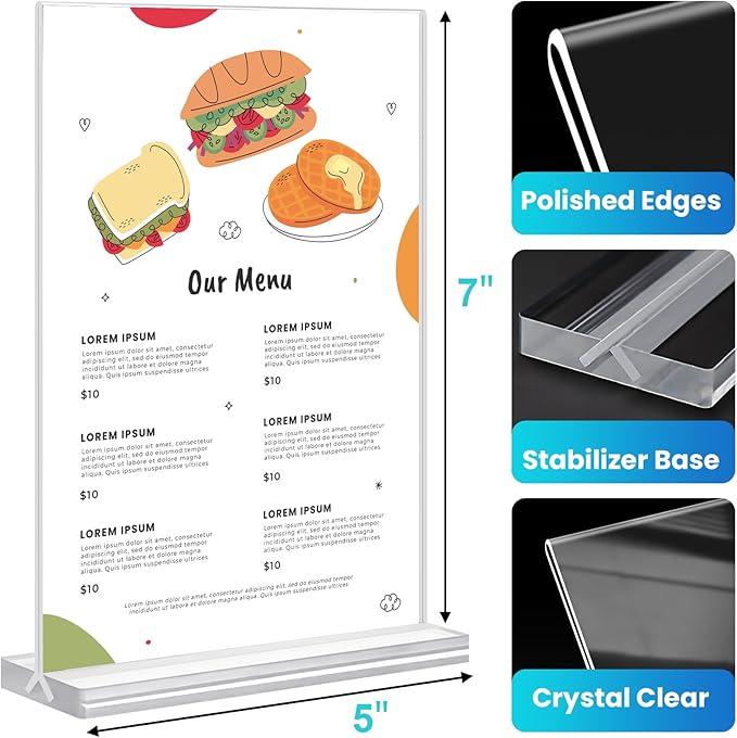 Acrylic Sign Holder 5x7, 11 Pack Clear TableTop Sign Holder-Sided, Plastic - Image 4