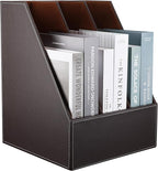 KINGFOM Desktop Wooden Leatherette Magazine File Holder-Organizer-3 Compartment - Image 5