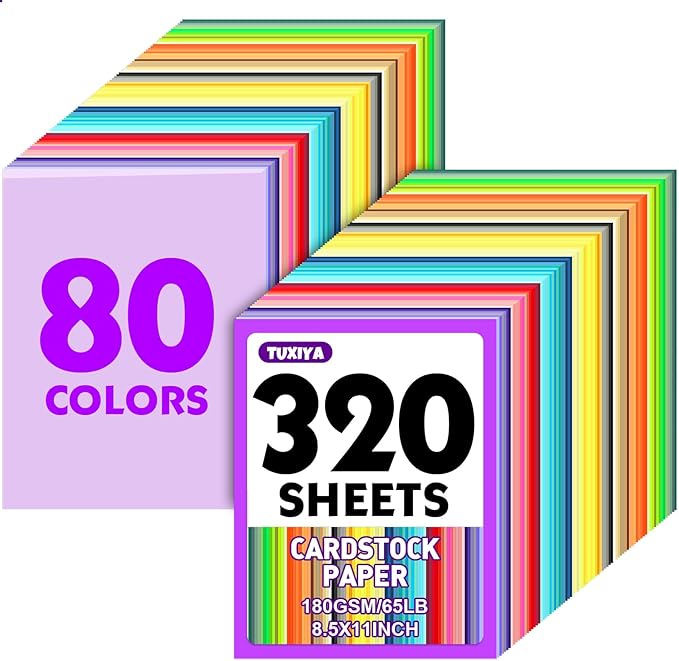 320 Sheets 8.5" X 11" Colored Cardstock, 80 Assorted Colors 180 GSM/65 LB by Unknown