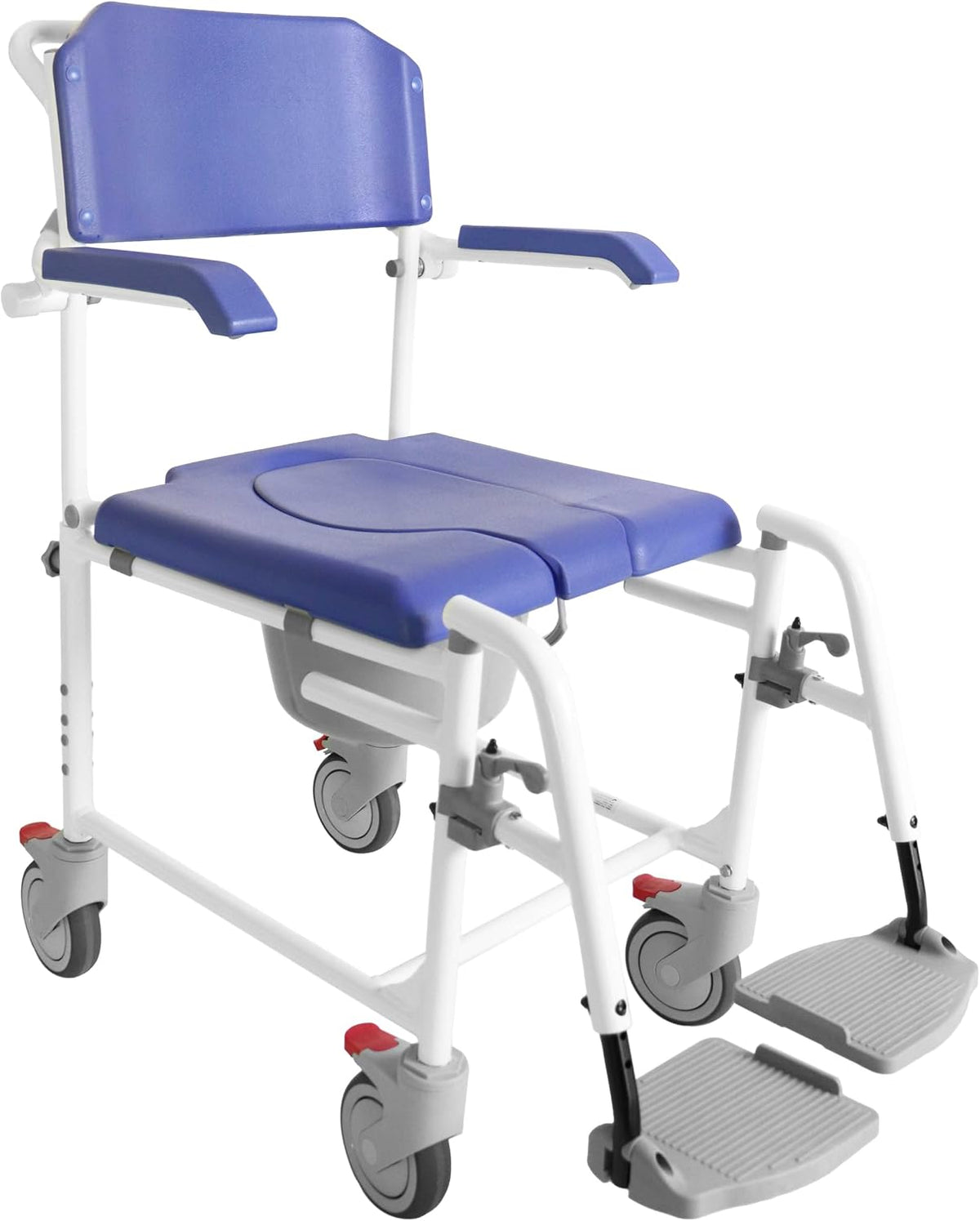 KMINA Rolling Shower Chair with Wheels and Brakes, Commode Toilet, Blue