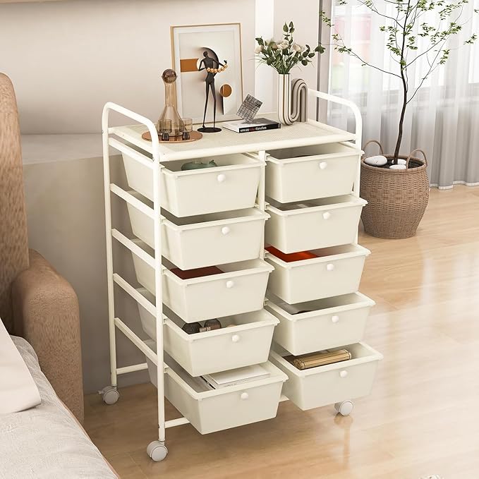 LDAILY 10 Drawer Rolling Cart, Storage Cart Organizer on Wheels, Drawer Cart - Image 2