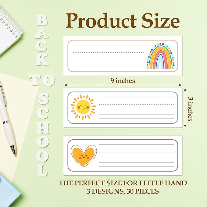 30 Name Tags for Classroom Cubbies, 3x9 in Rainbow Sunshine Name Plates for - Image 2