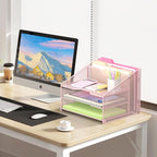 Samstar Pink Desk File Organizer, Mesh Letter File Folder Holder - Image 4