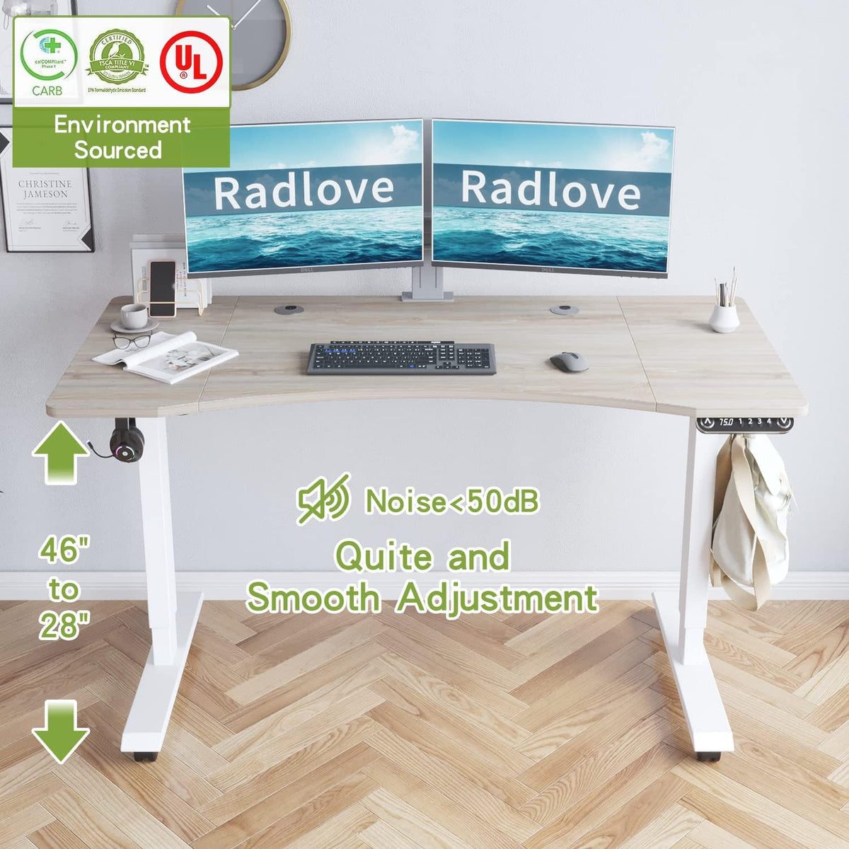 Radlove Electric Standing Desk, 55 x 30 Height Adjustable Computer Desk Sit S...