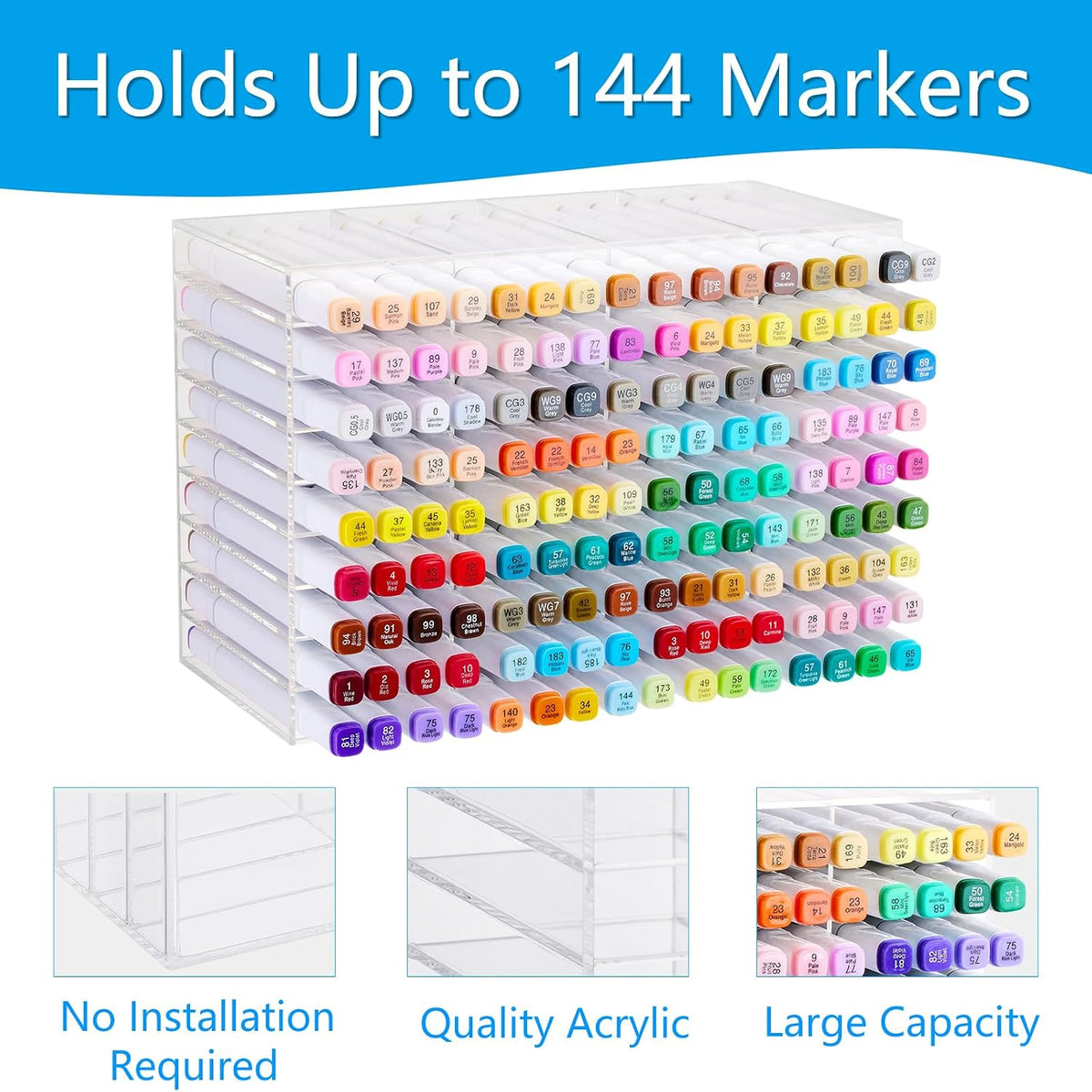 Acrylic Marker Organizer for 144 Markers, Large Capacity Alcohol Marker Stora...