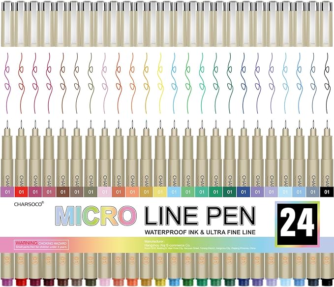 CHARSOCO 01 Micro Pen, Waterproof Archival Ink, 0.25mm Fineliner Ink Pens by CHARSOCO
