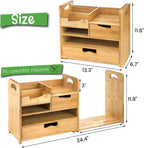 zoofox bamboo desk organizer with adjustable file holder, close-up detail