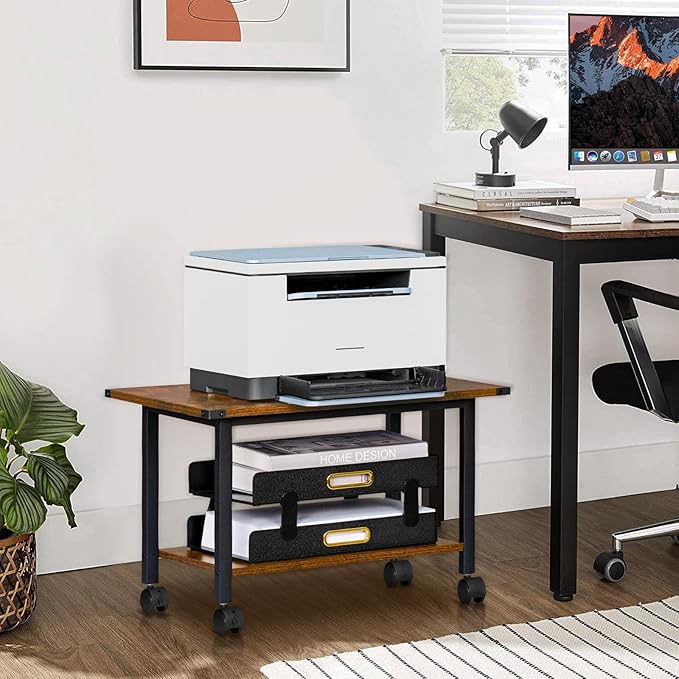 Lerliuo Under Desk Printer Stand, 2-Tier Industrial Mobile Printer Table - Image 2