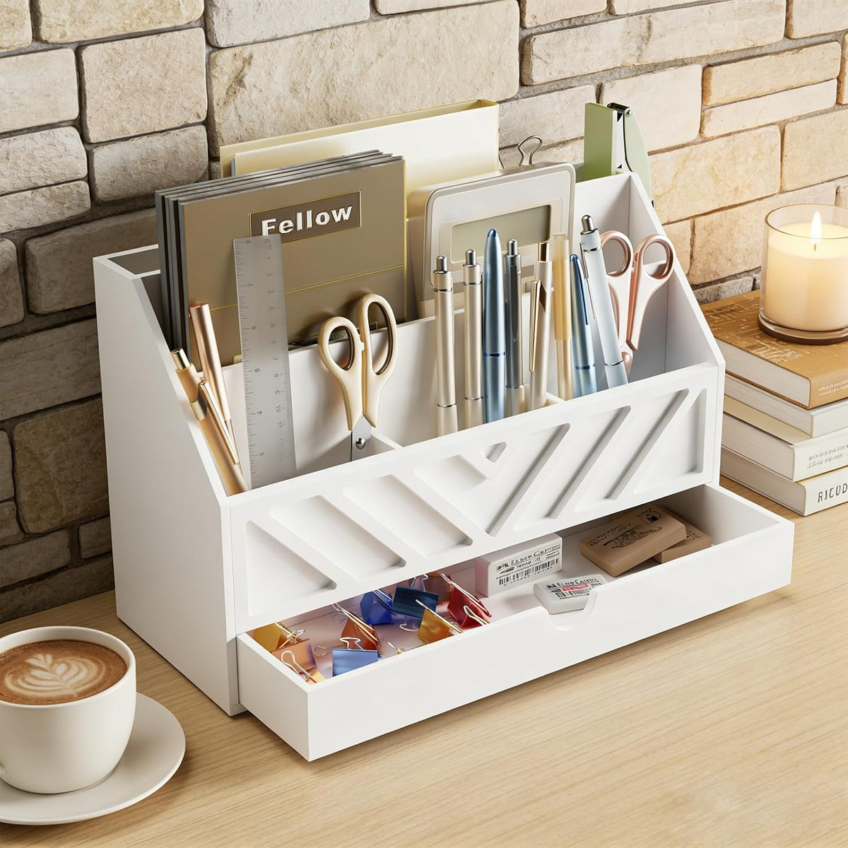 SRIWATANA White Wooden Desk Organizer & Mail Organizer with Drawer