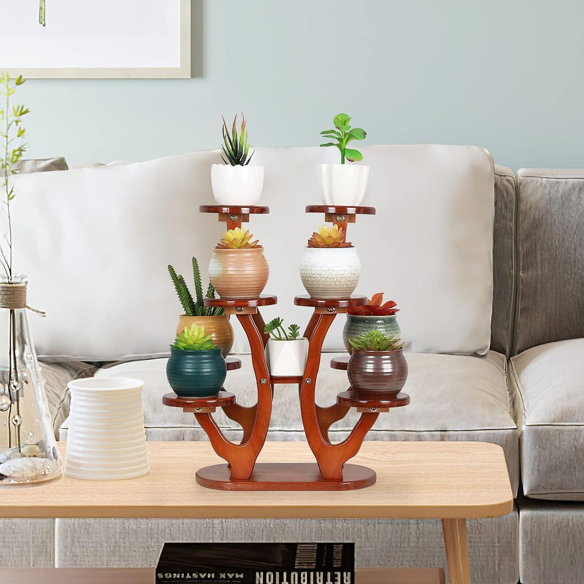 9 Tier Bamboo Plant Stand Indoor, Windowsill Small Succulent Shelf