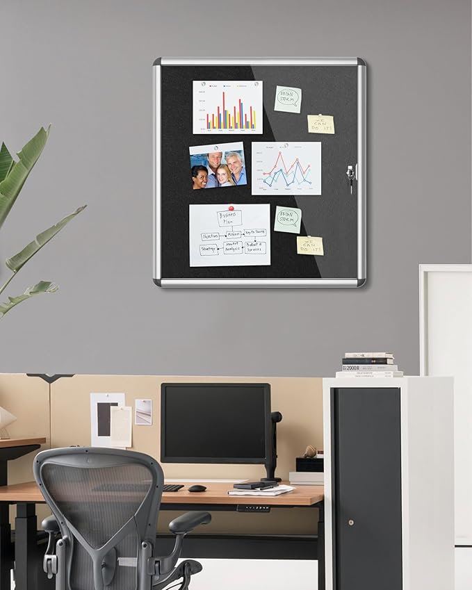 Mifuro 28"x26" Enclosed Bulletin Board, Lockable Weather-Resistant Aluminum - Image 2