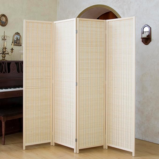 Loomveil 4 Panel Room Divider Folding Privacy Screen, 67 inch Bamboo Panel - Image 2