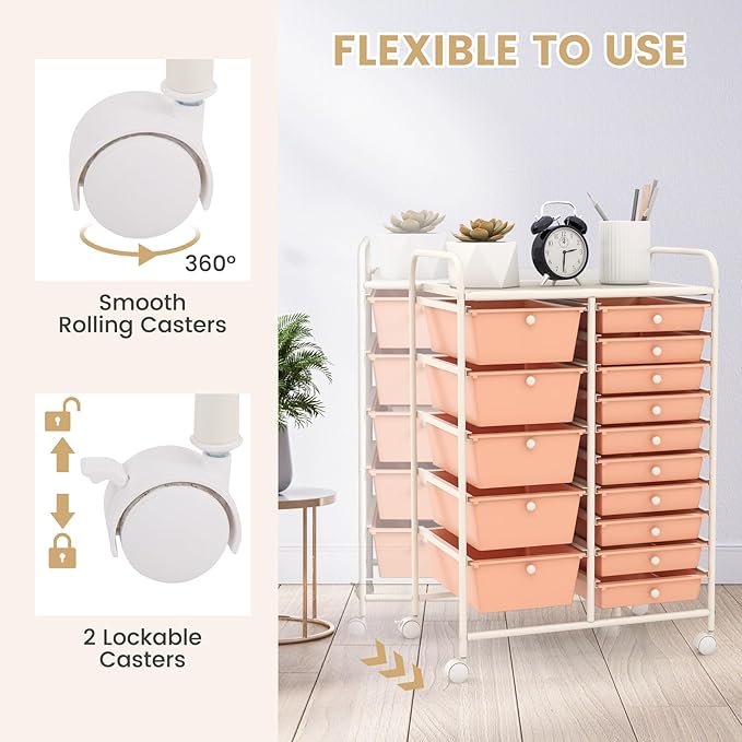 LDAILY 15 Drawer Rolling Storage Cart, Rolling Cart - Image 5