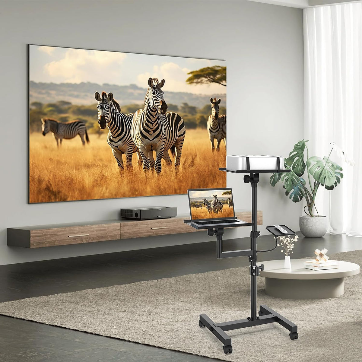 Projector Stand, 2 Shelves Mobile Laptop Cart with Adjustable 47" Height