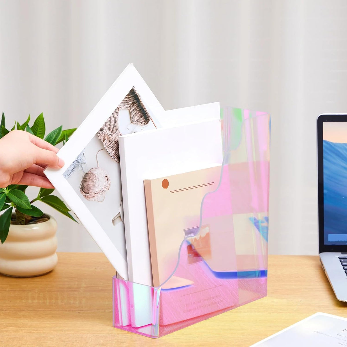 Engrowtic 2 Pcs Iridescent Water Ripples Acrylic Magazine Holder