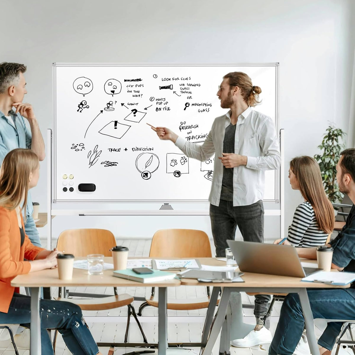 Rolling White Board on Wheels, 72" x 48" Large Dry Erase Board with...