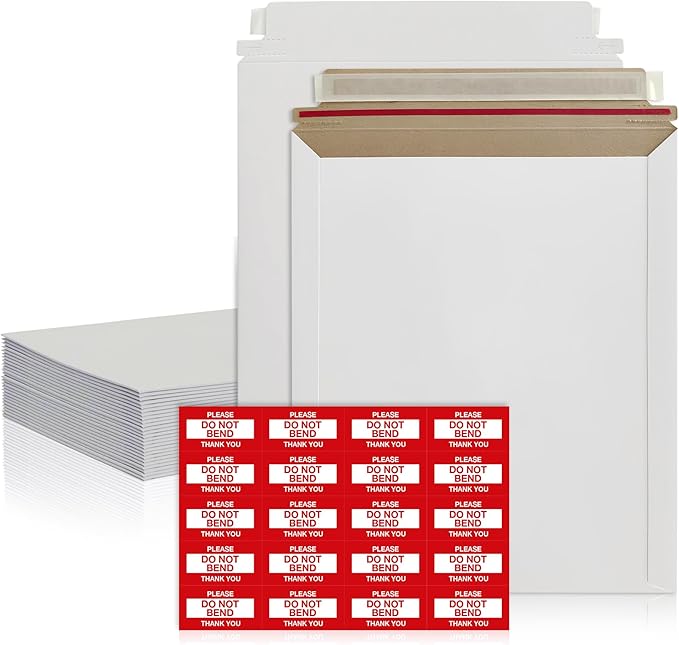 25 Pack 12.75x15 Inches Rigid Mailers – Self Adhesive White Cardboard Mailers – by FLEXTRIBE