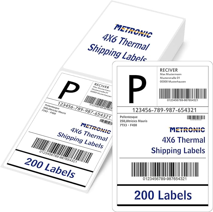 METRONIC Thermal Labels 4x6 200 Labels Fanfold Direct Shipping Label by METRONIC
