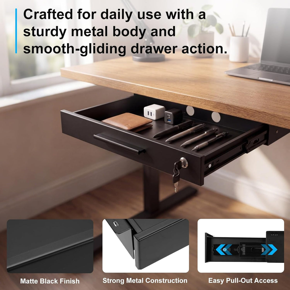 Menkxi 20'' x 9'' Under Desk Drawer Slide Out Storage Organiz...