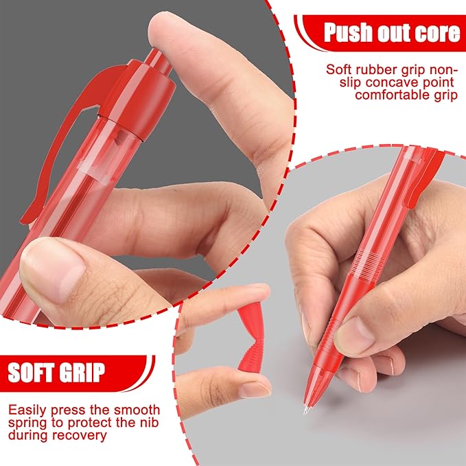 deegtran Pens Bulk, 50 Pack No Bleed Red Ink Click Pens - Image 4