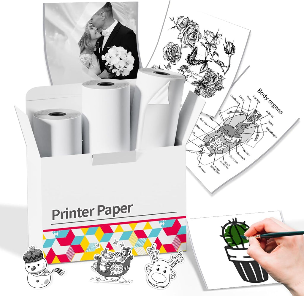 Thermal Sticker Paper Compatible with Phomemo Printer Paper M02/M02 Pro/M02S/P2S/M03/M04S/T02 Mini Sticker Printer- 50mm x 3.5m, 3 Rolls White 2-Year Adhesive Label for Photo,Image,Texts,Notes