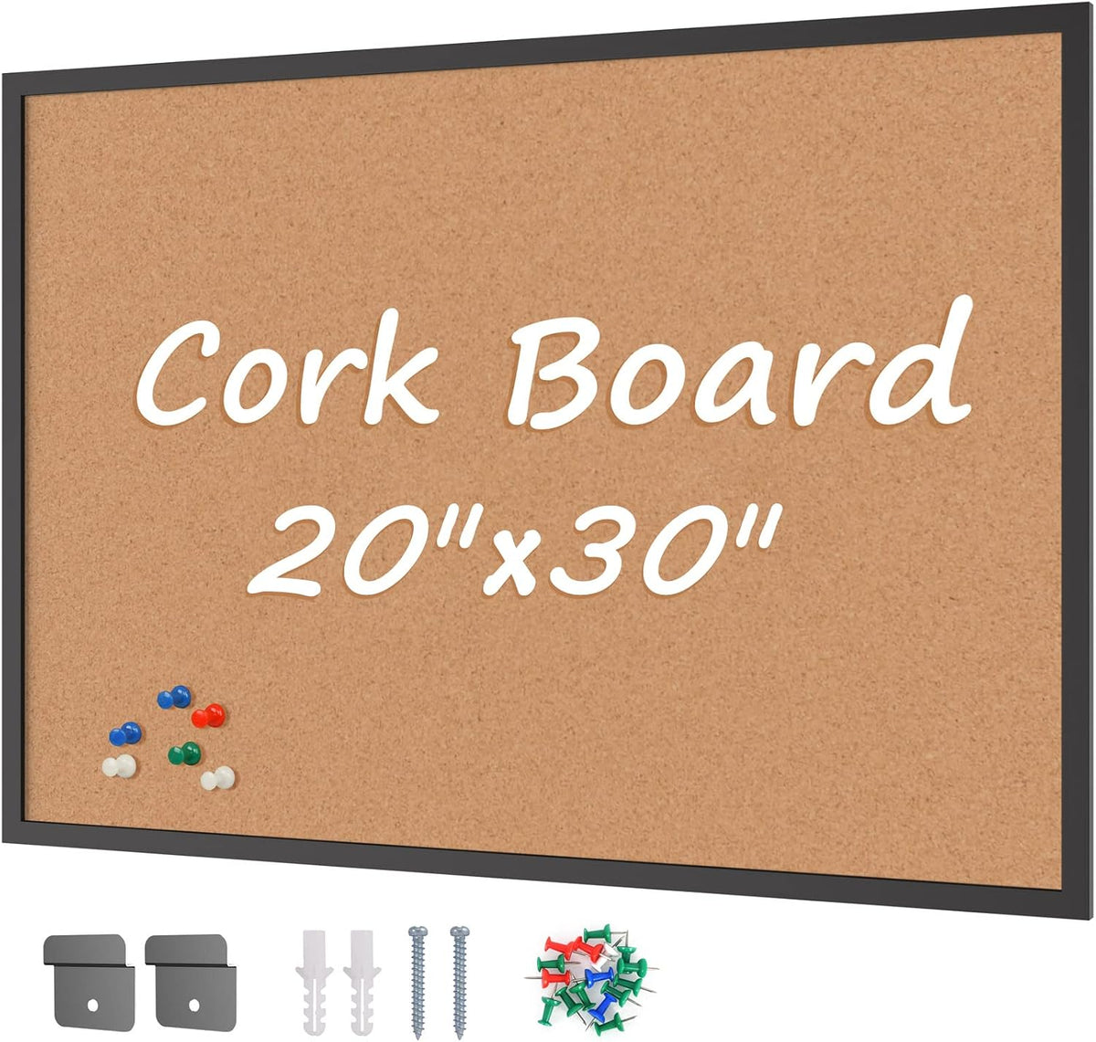 Cork Board Bulletin Board 20“ x 30”, Black Wood Framed Corkboard, Office Boar...