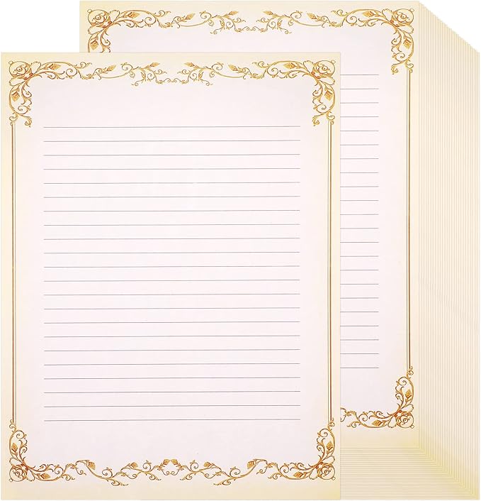 Sabary 200 Sheets Lined Stationary Writing Paper 8.5 x 11 Inch Fancy Vintage by Sabary