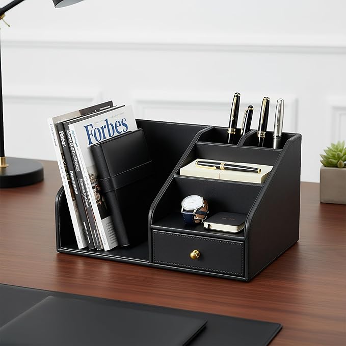 KINGFOM PU Leather Desk Organizer, Pen Pencil Holder/Book Mail Organizer Holder - Image 9