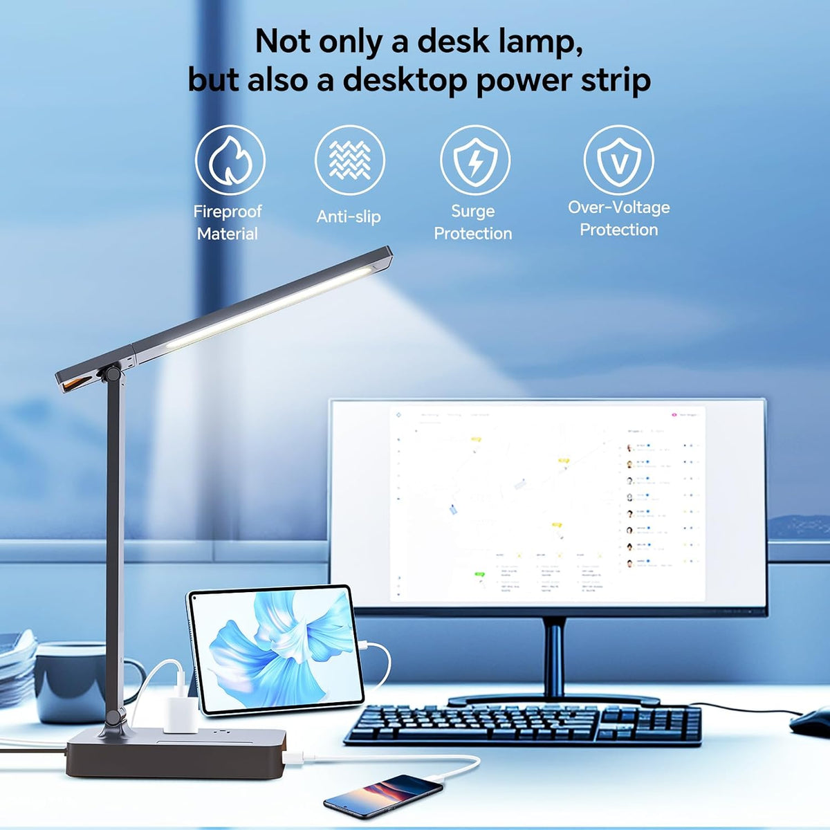 Desk Lamp with USB Charging Port: Table Lamp with Charging Station - 2 Outlet...