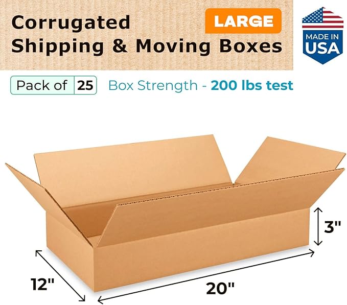 Large Shipping & Moving Boxes 20"L x 12"W x 3"H - Image 2
