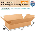 Large Shipping & Moving Boxes 20"L x 12"W x 3"H - Image 2