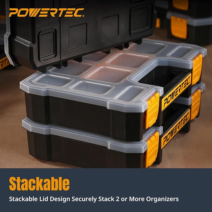 POWERTEC Small Parts Organizer & Tool Box – 10 Compartments, Stackable Storage - Image 4