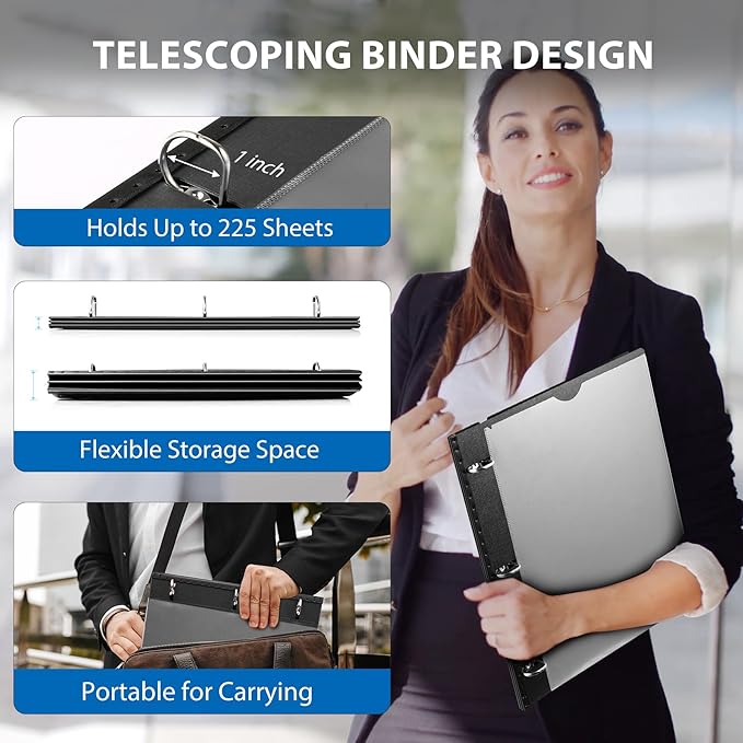MAKHISTORY 1 Inch Telescoping 3 Ring Binder-12PCS, Flexible Binder - Image 2